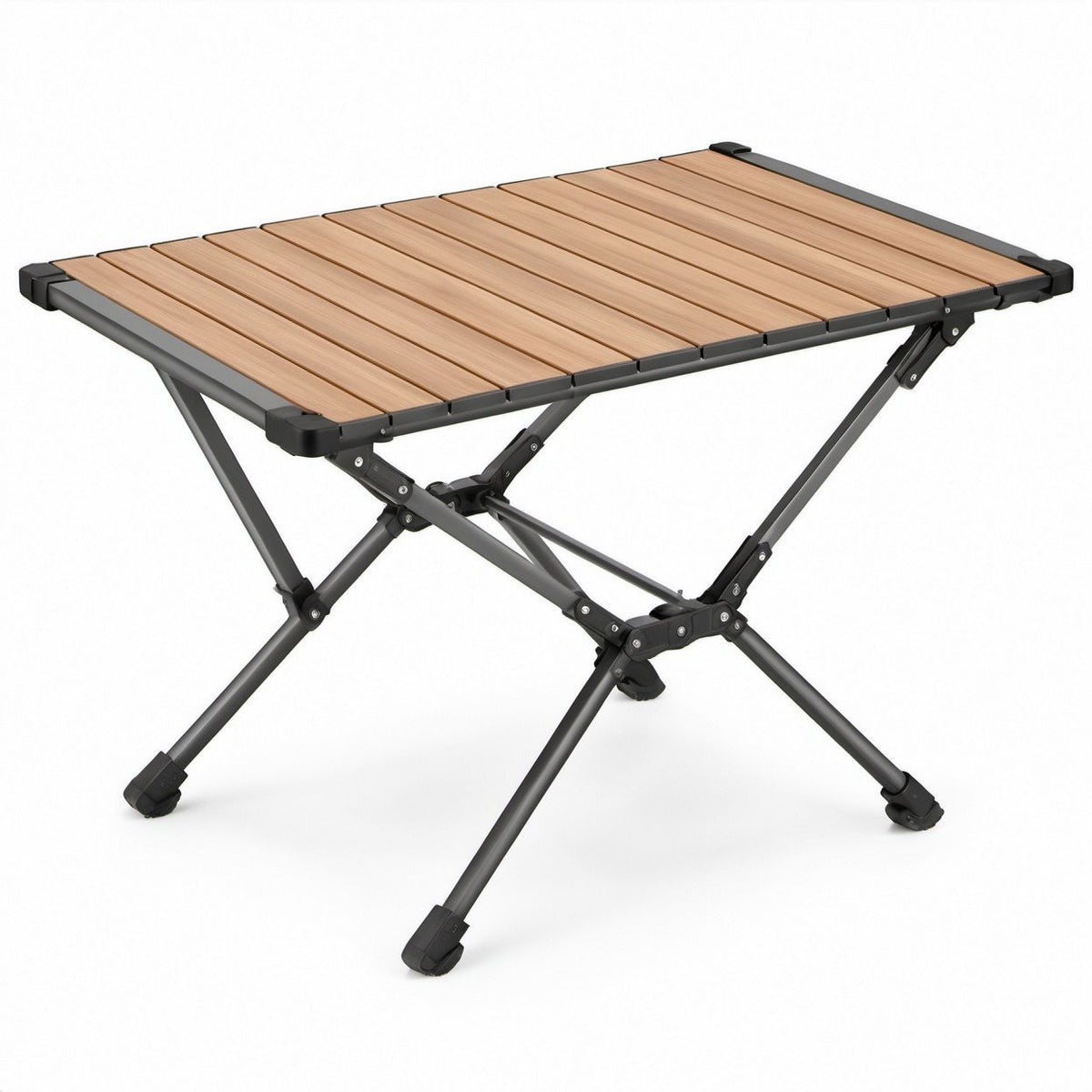 Klappbarer Aluminium-Lamellentisch in Holzoptik, Braun/Schwarz, 90 x 60 x 45 cm