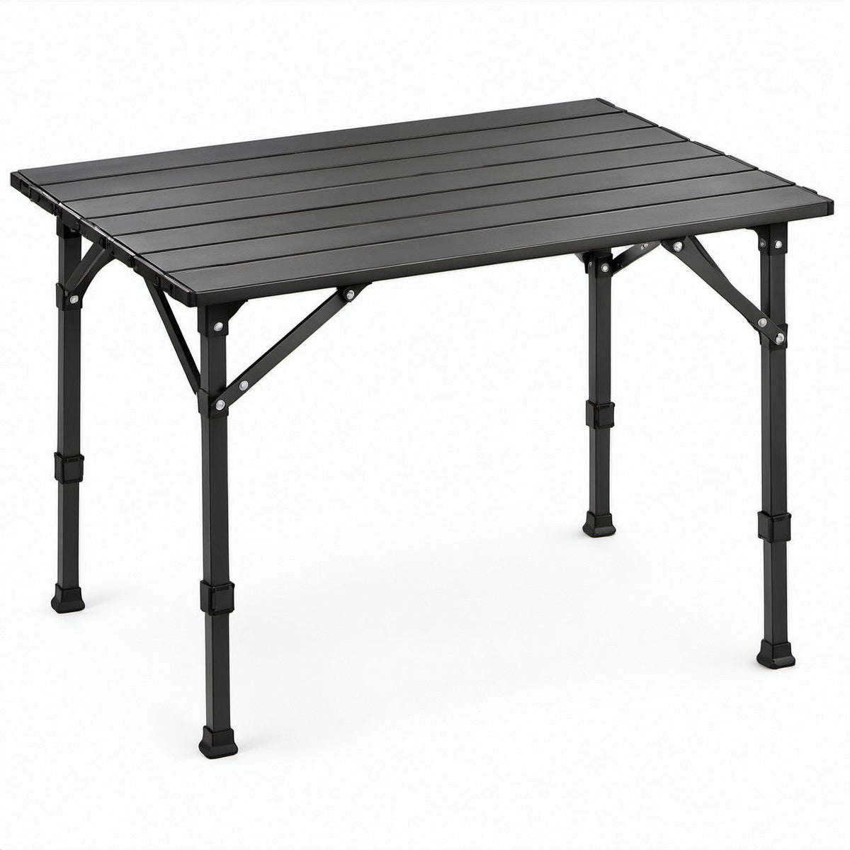 Klappbarer rechteckiger Campingtisch aus Aluminium, Schwarz, 120 x 60 x 55–70 cm, höhenverstellbar