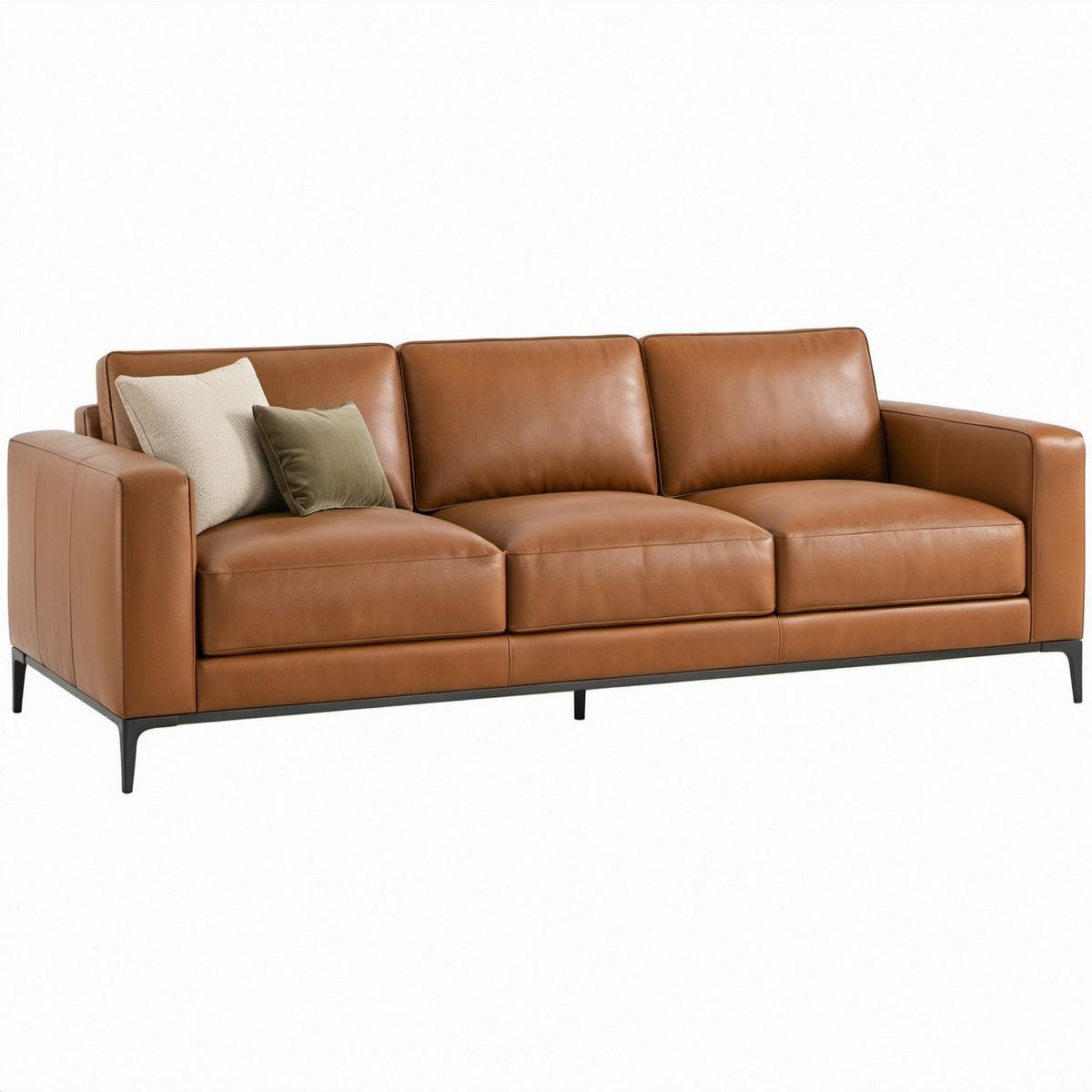 Gerades 3-Sitzer-Sofa in Cognacbraun mit Polyurethan-Kunstlederbezug, 220 x 90 x 85 cm