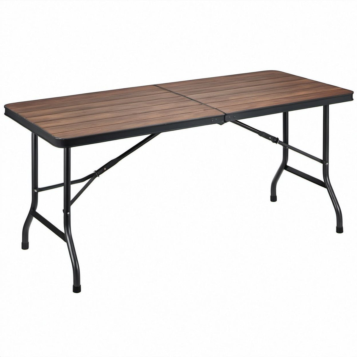 Klappbarer Campingtisch 180 x 60 x 70 cm in Braun/Schwarz, Aluminium und Stahl