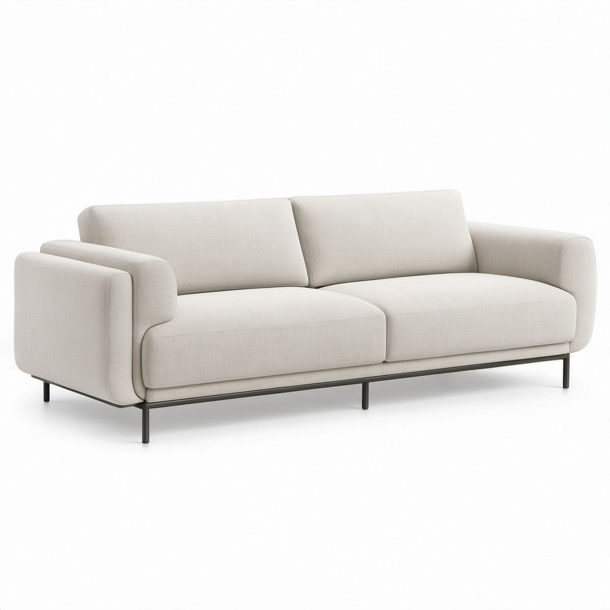 2-Sitzer-Sofa in Creme mit Polyesterbezug und schwarzen Stahlfüßen, 220 x 95 x 82 cm