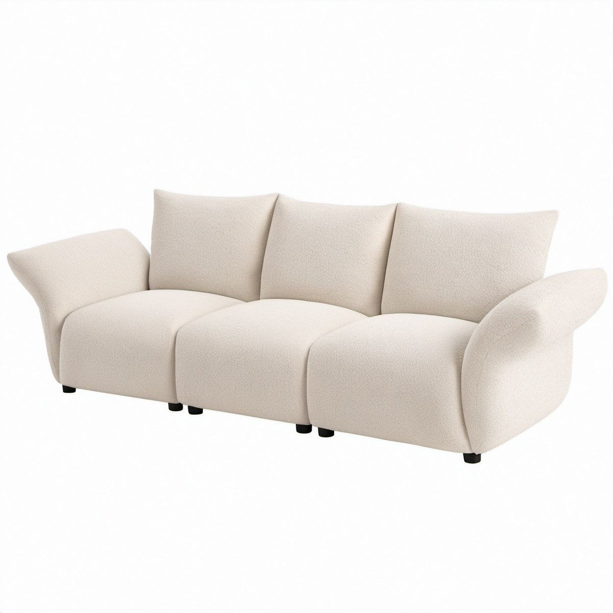 3-Sitzer-Sofa in Cremeweiß mit Bouclébezug und schwarzen Füßen, 240 x 100 x 80 cm