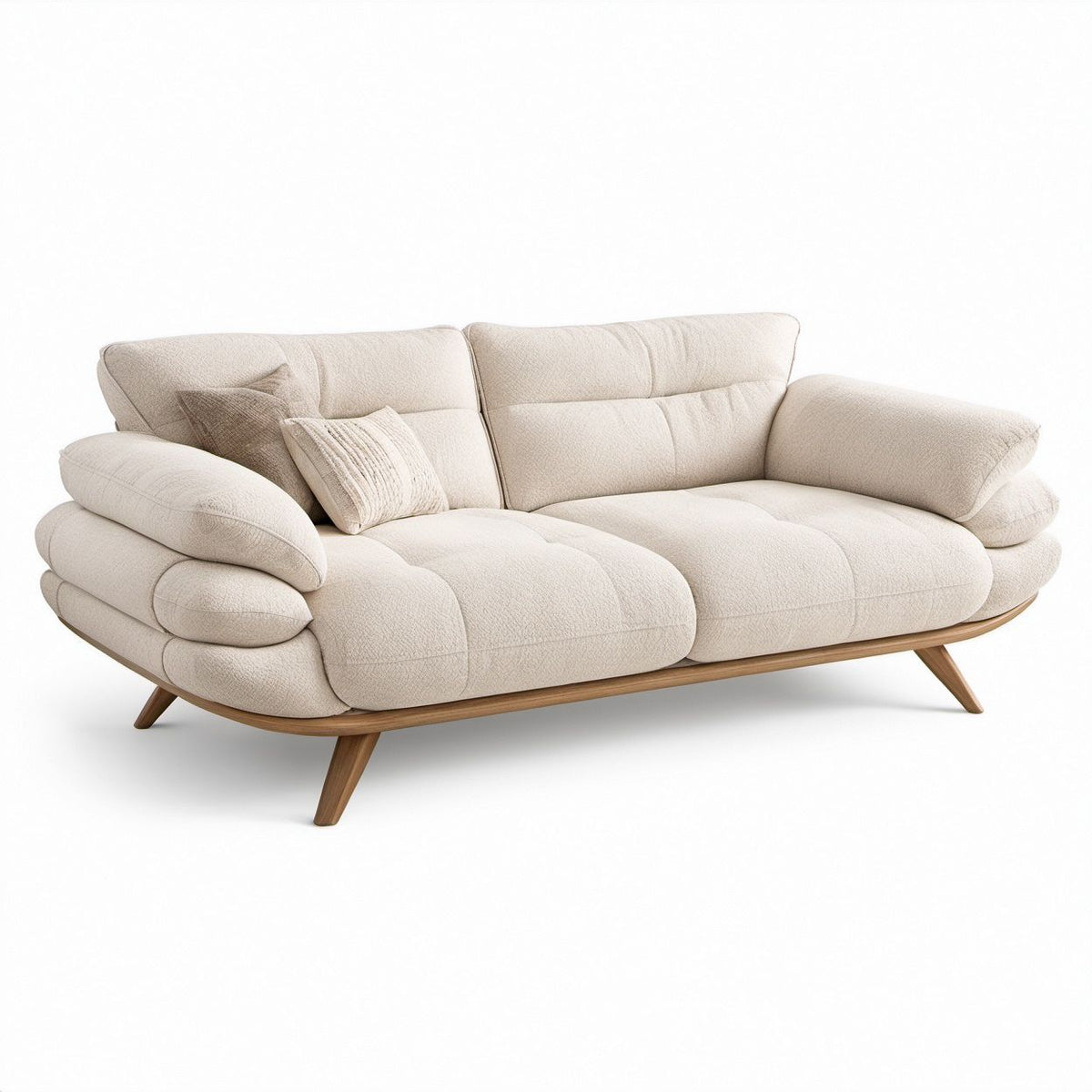 Gerades Sofa aus Creme-Bouclé-Polyester mit Massivholzgestell, 220 x 98 x 88 cm