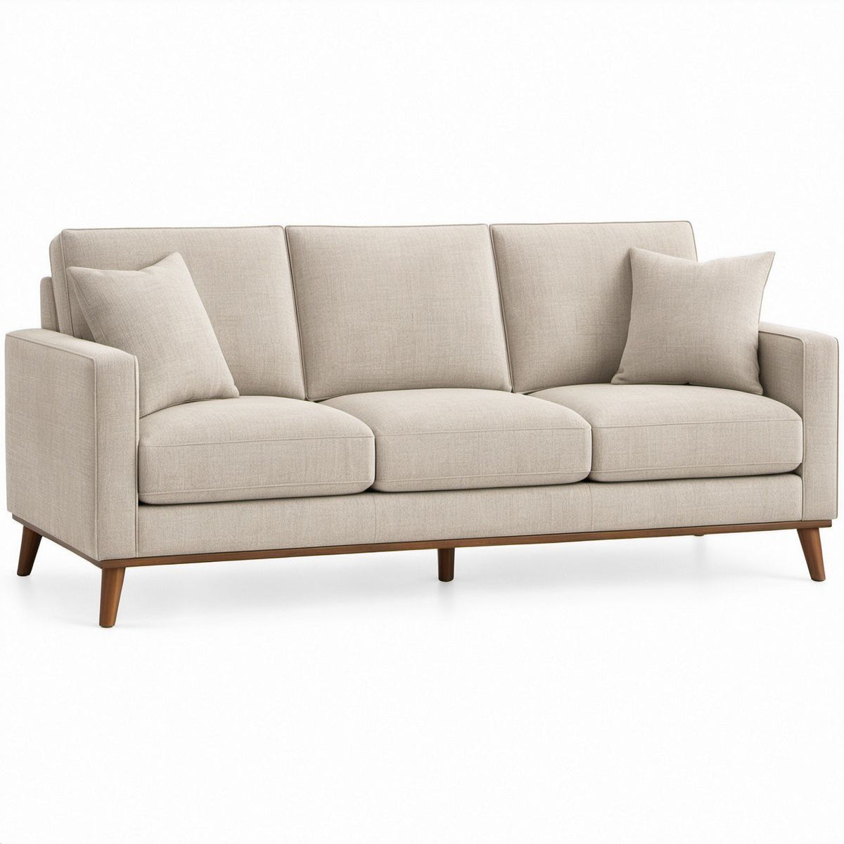 3-Sitzer-Sofa Beige/Braun mit Polyesterbezug und Massivholzfüßen, 220 x 90 x 85 cm