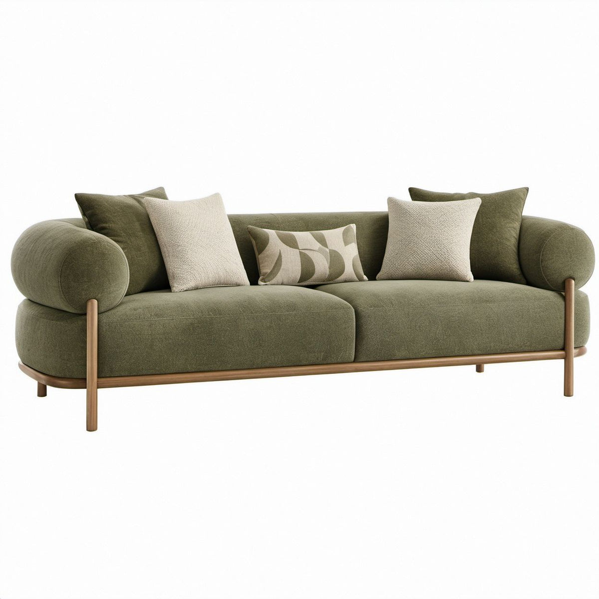 3-Sitzer-Sofa in Olivgrün und Walnussbraun, 230 x 95 x 80 cm