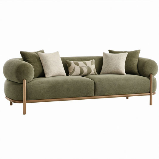 3-Sitzer-Sofa in Olivgrün und Walnussbraun, 230 x 95 x 80 cm