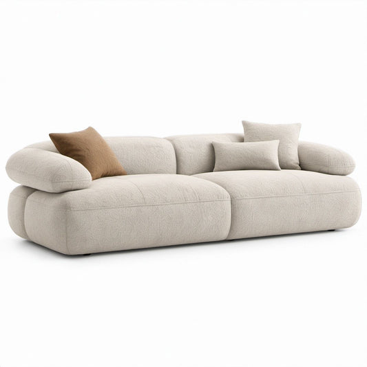 3-Sitzer-Sofa in Cremeweiß aus Polyester-Bouclé, 230 x 100 x 75 cm