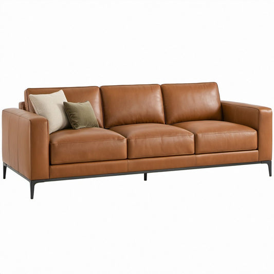 Gerades 3-Sitzer-Sofa in Cognacbraun mit Polyurethan-Kunstlederbezug, 220 x 90 x 85 cm