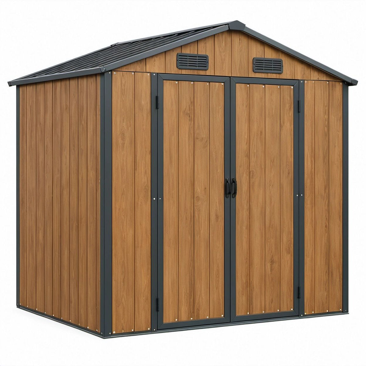 Geräteschuppen mit Satteldach in Holzoptik Braun aus verzinktem Stahl, 213 x 130 x 173 cm