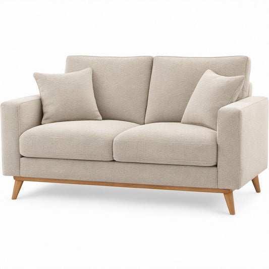 2-Sitzer-Sofa Beige mit Naturholzfüßen, 158 x 85 x 86 cm