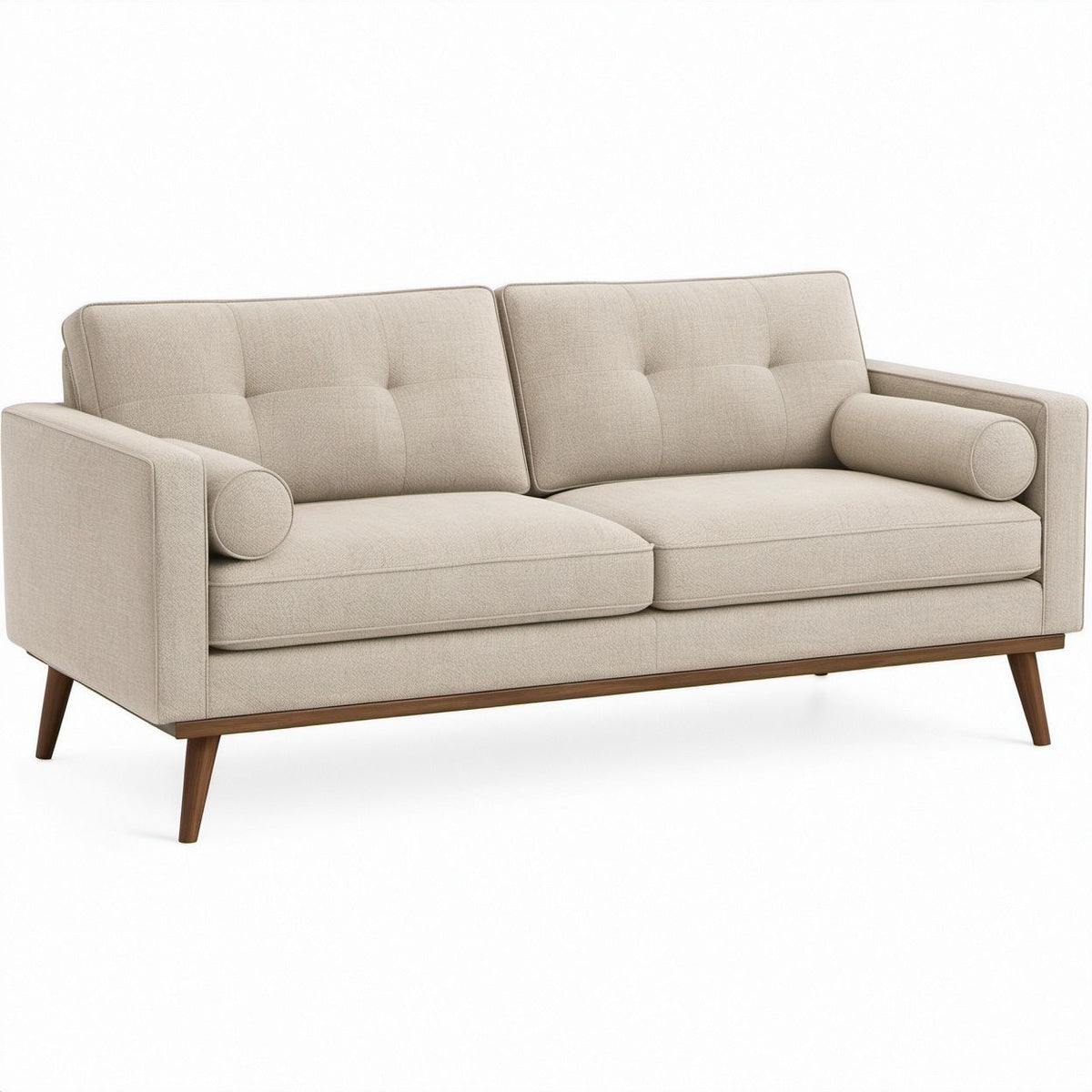 2-Sitzer-Sofa mit Polyesterbezug, 160 × 85 × 86 cm, Beige mit walnussbraunen Füßen