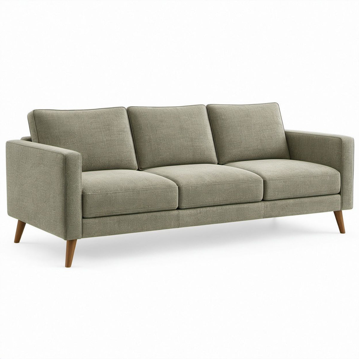 Gerades 3-Sitzer-Sofa in Salbeigrün mit Polyesterbezug und Holzbeinen, 210 x 86 x 84 cm