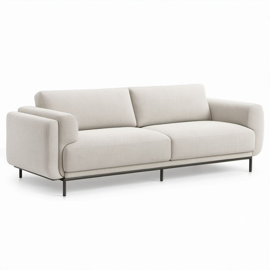 2-Sitzer-Sofa in Creme mit Polyesterbezug und schwarzen Stahlfüßen, 220 x 95 x 82 cm