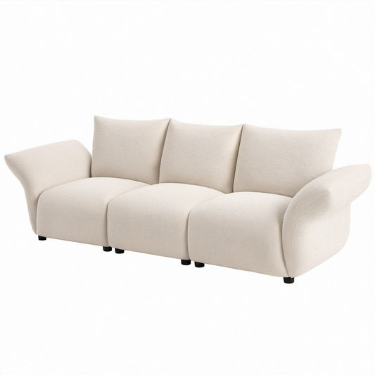 3-Sitzer-Sofa in Cremeweiß mit Bouclébezug und schwarzen Füßen, 240 x 100 x 80 cm