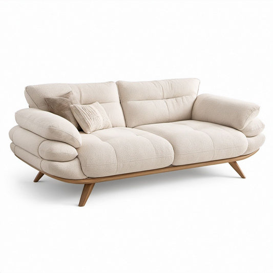 Gerades Sofa aus Creme-Bouclé-Polyester mit Massivholzgestell, 220 x 98 x 88 cm