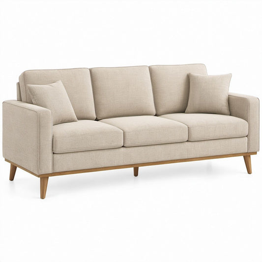 3-Sitzer-Sofa in Beige mit Naturholzfüßen, 210 x 90 x 85 cm