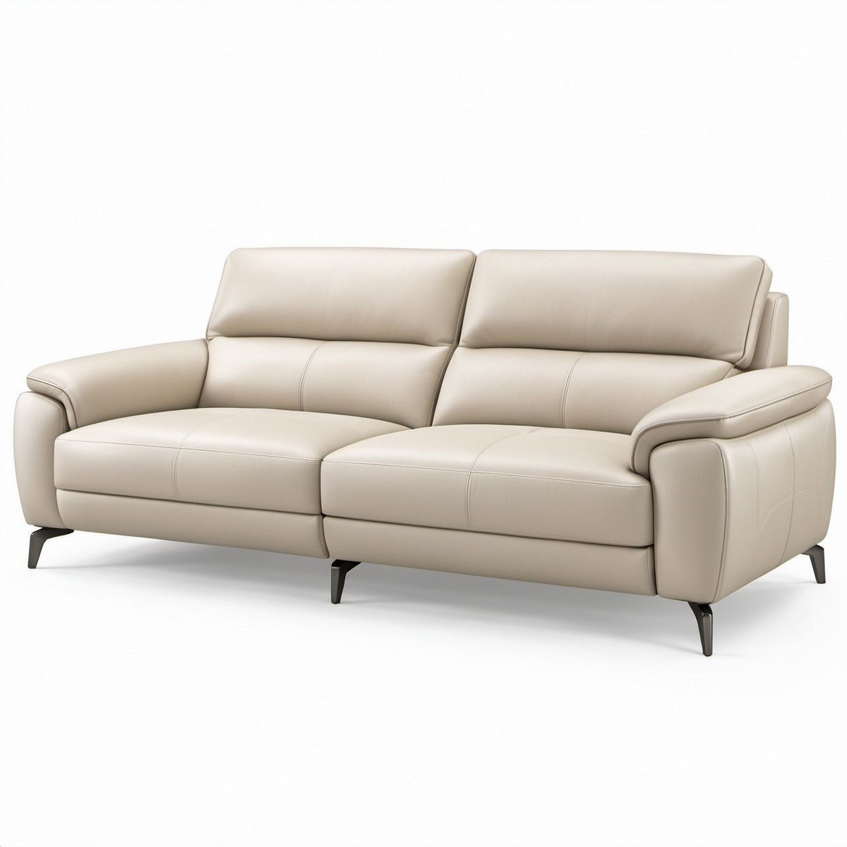 2-Sitzer-Sofa aus cremefarbenem PU-Kunstleder mit schwarzen Stahlfüßen, 190 x 95 x 88 cm
