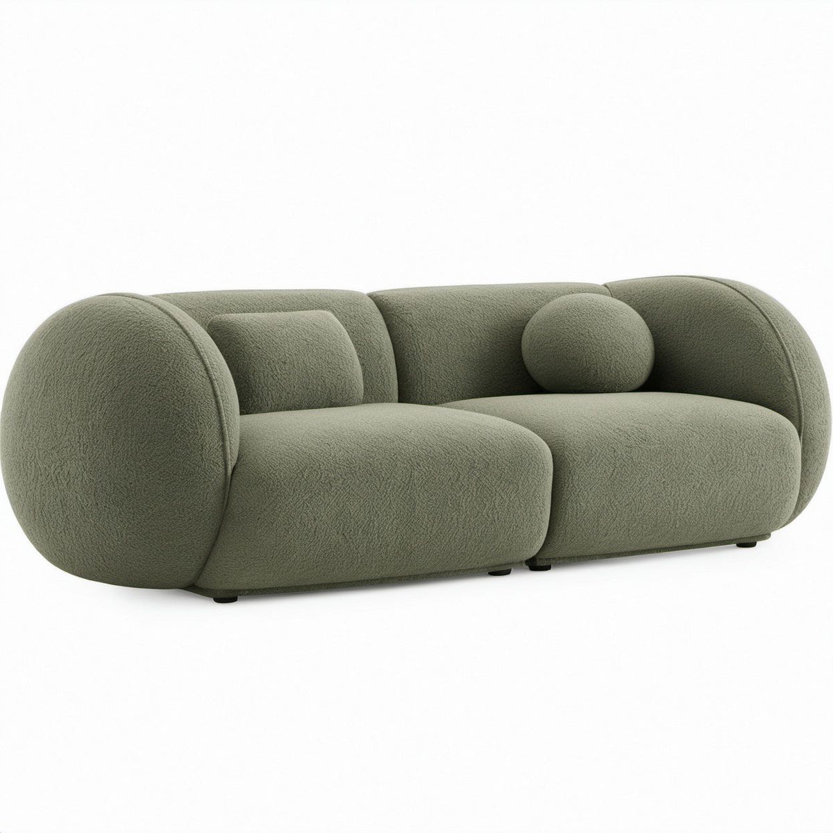 2-Sitzer-Sofa in abgerundeter Form, Salbeigrün, Bouclé, 220 x 105 x 75 cm