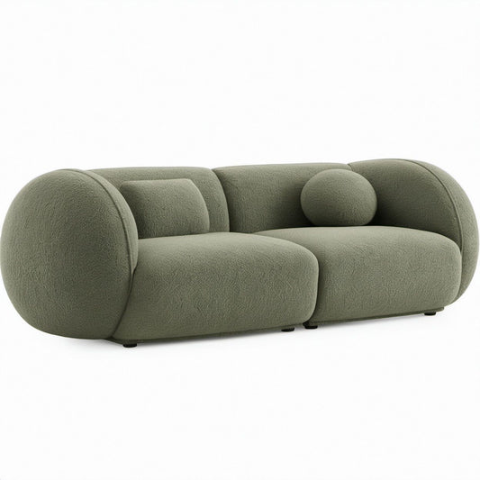 2-Sitzer-Sofa in abgerundeter Form, Salbeigrün, Bouclé, 220 x 105 x 75 cm